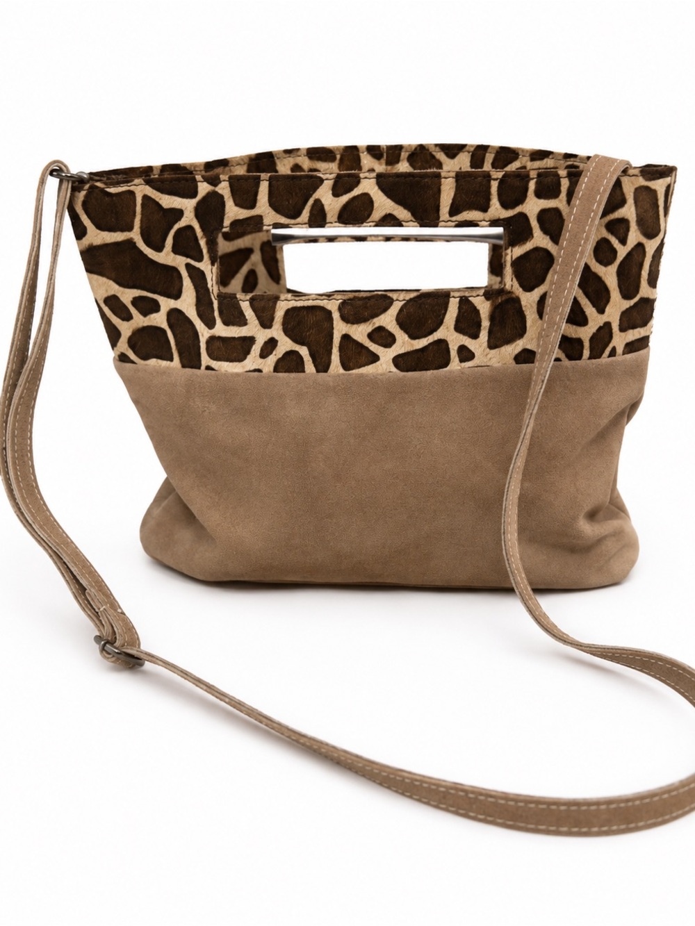 Anthropologie Giraffe Print Calf Hair & Suede Crossbody Bag Taupe